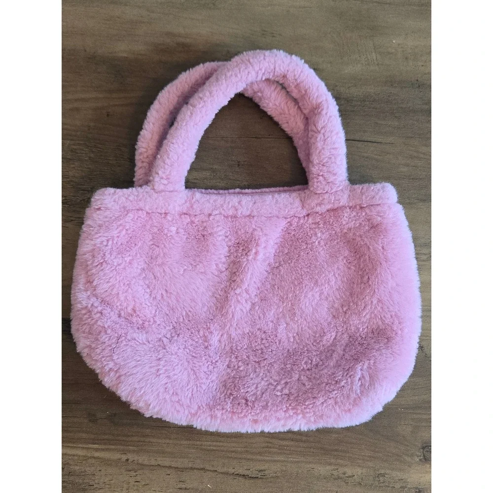Disney Pixar Toy Story Lotso Bear Pink Plush Faux Fur Tote Bag Handbag